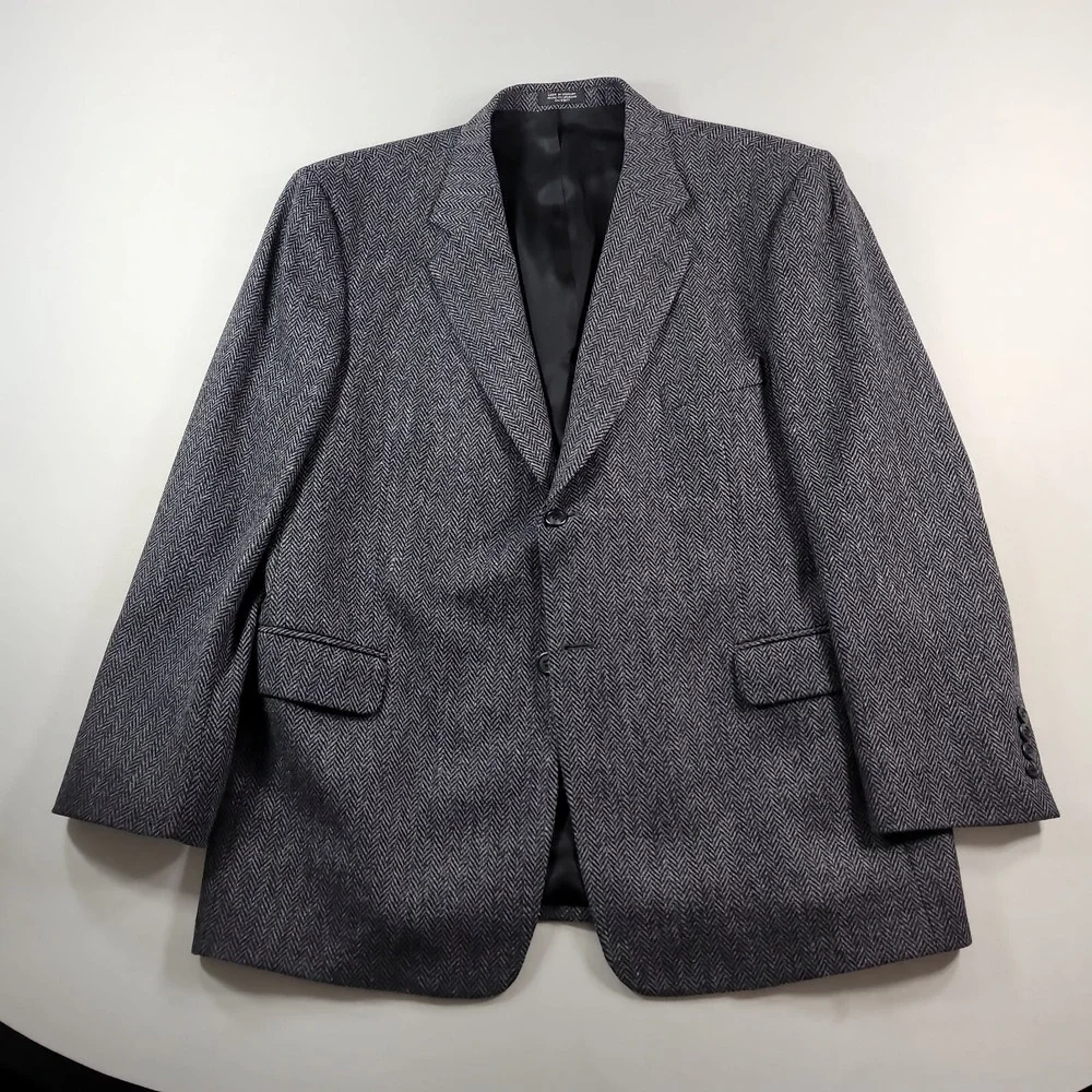 Stafford‎ Tweed Herringbone Sport Coat Mens 46R 46 Grey Black White